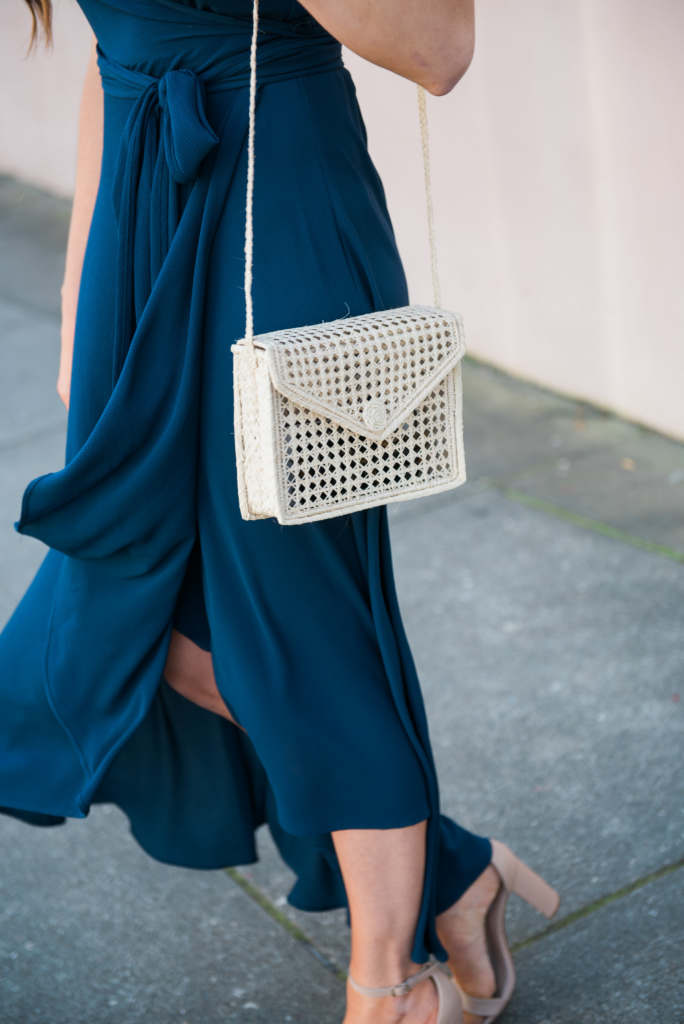 Navy Wrap Dress and Straw Bag - By, Hilary Rose